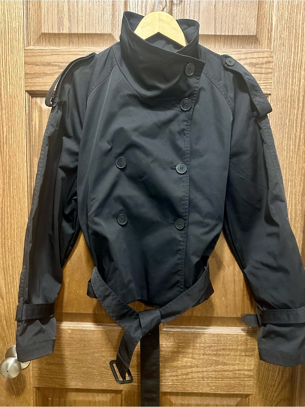 H&M Black Double-Breasted Trench Coat with Belt XL